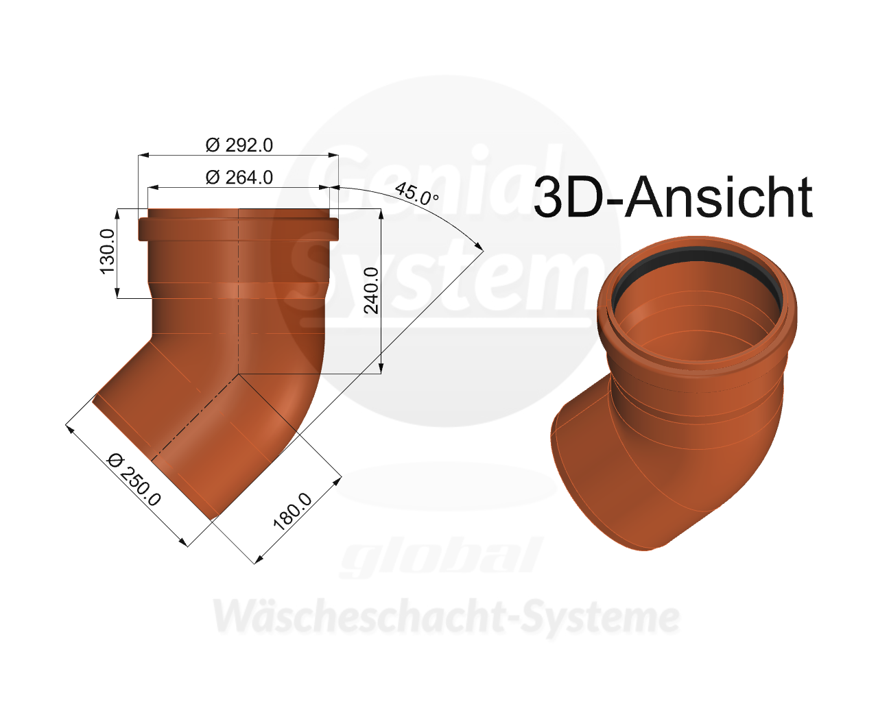 KG-Rohr Bogen 45°