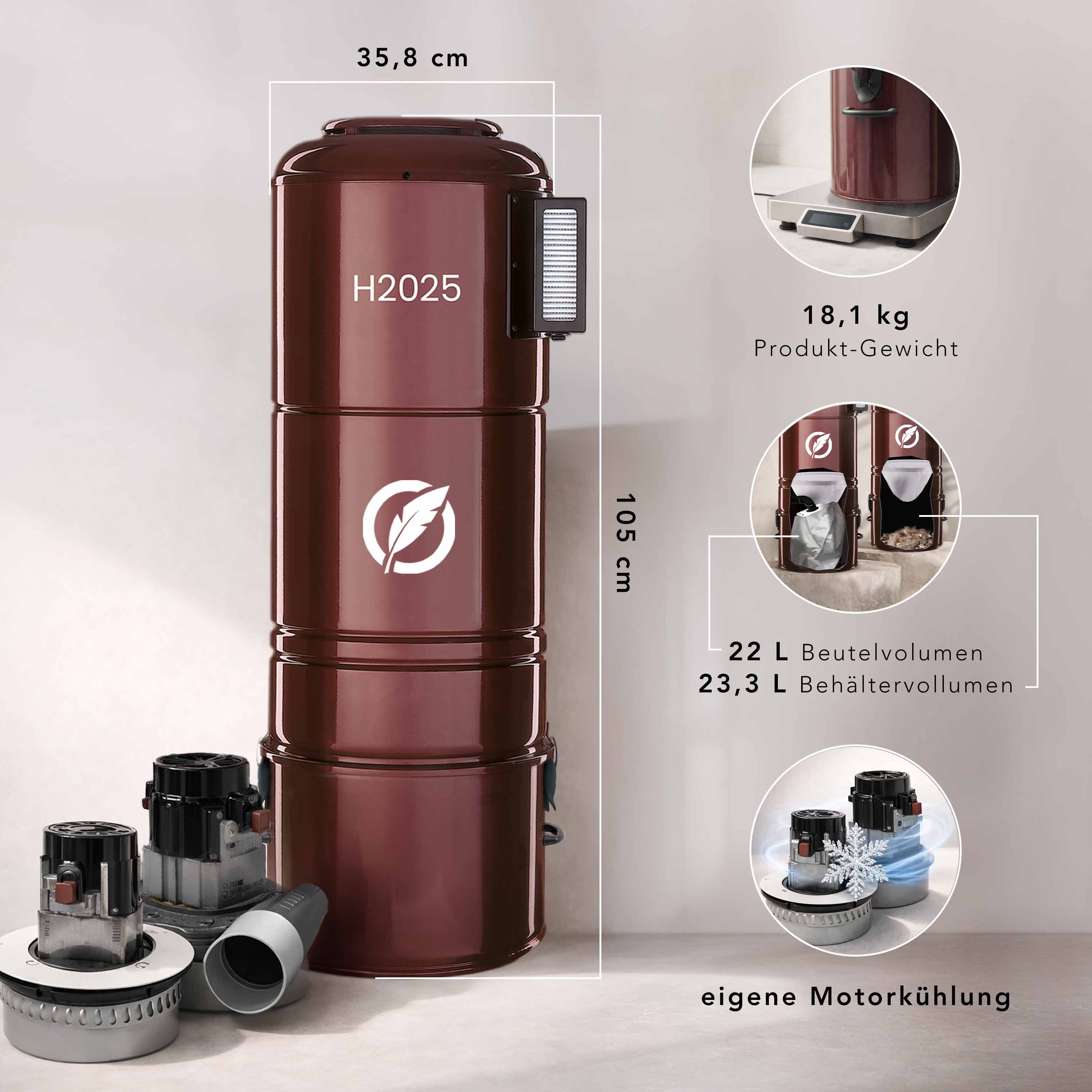 2-motoriges Zentralstaubsauger Gerät H2025 / P2025