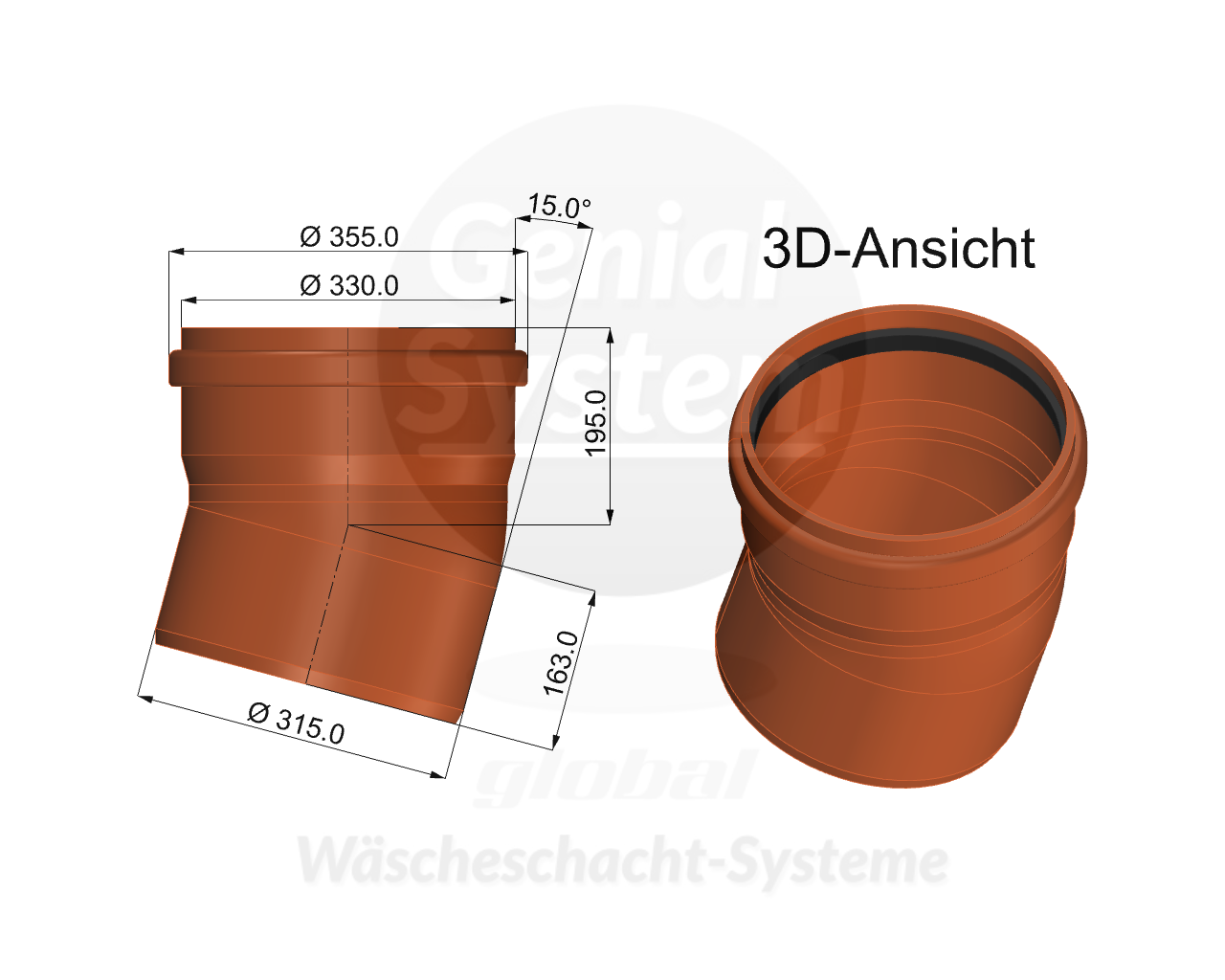 KG-Rohr Bogen 15°