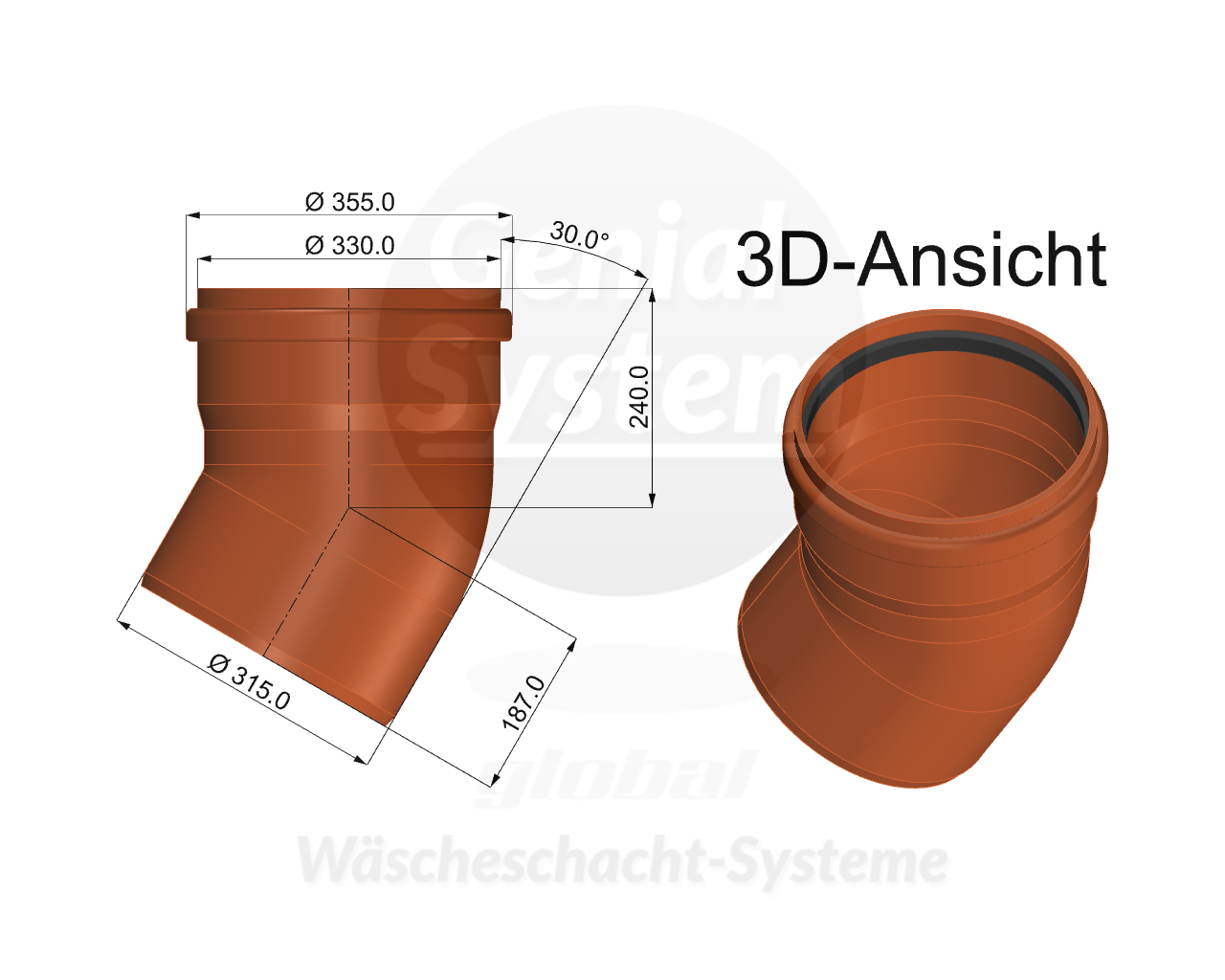 KG-Rohr Bogen 30°